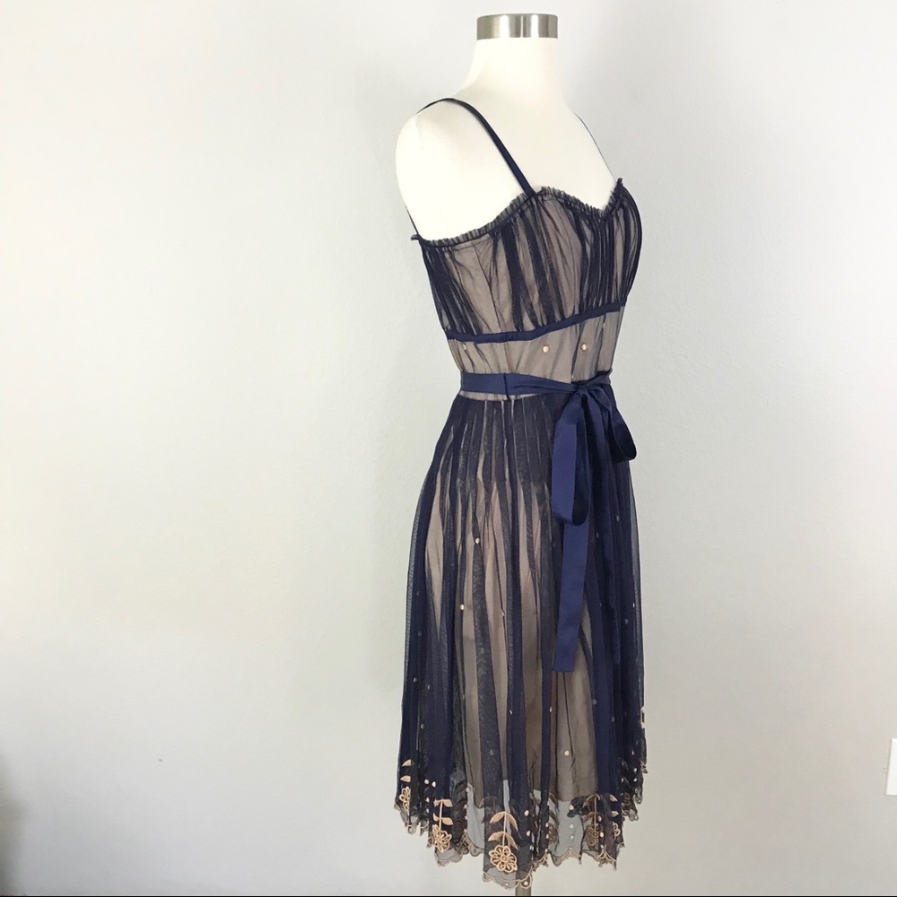 Odille Anthropologie 6 Dress Blue Mesh Embroidered - Picture 4 of 8